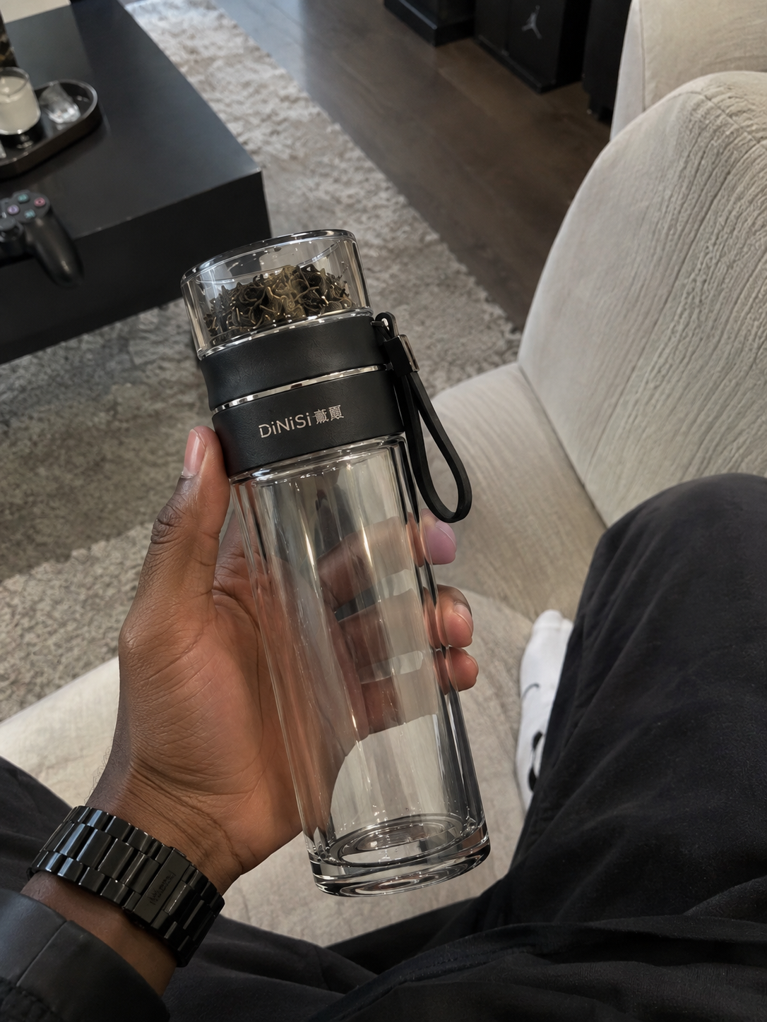Gourde à infusion en verre double paroi DiNiSi, coloris noir – KAORI